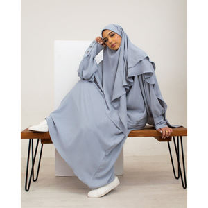 Khimar musulman bleu islamique <span class=keywords><strong>Jilbab</strong></span> Abaya musulman Khimaar ensemble robe <span class=keywords><strong>2</strong></span> pièces pour les femmes - Product Image 1