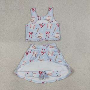 Toddler Girls Summer Baseball Print Active Outfit Soft and Stretchy Sleeveless Tank Top With Shorts Two Pieces Athletic Set - Product Image 4