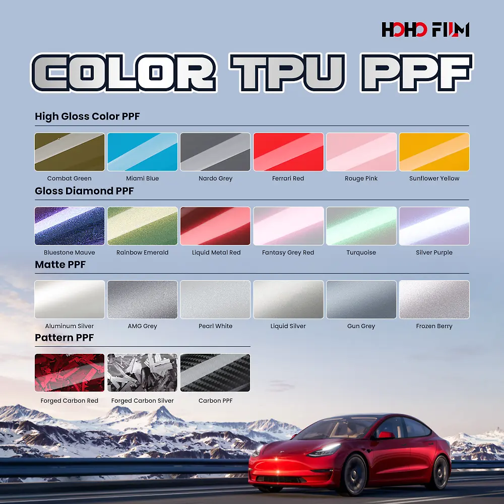 Hohofilm TPU ฟิล์มสีรถยนต์ PPF โลหะเหลวสีแดง1.52*16ม./ม้วนฟิล์มป้องกันสี PPF ฟิล์มป้องกันสี