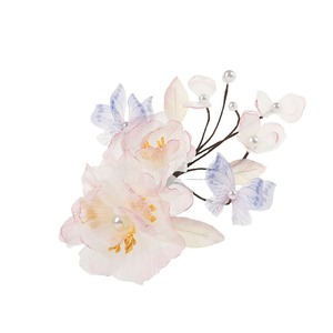 เครื่องประดับผมสไตล์โบราณแบบใหม่ ดอกไม้ผ้าก๊อซสีชมพูทำมือ และกิ๊บติดผมรูปผีเสื้อสีฟ้า ทรงผมนางฟ้าโบราณ - Product Image 5