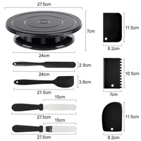 Support tournant rond en plastique noir Metasan pour gâteaux, spatule à crème, ensemble d'outils de pâtisserie DIY, boîte pour desserts et aliments