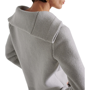 Cardigan da donna in maglia semplice di lana in maglia a tinta unita all'ingrosso abbigliamento di lusso invernale personalizzato con doppio colletto - Product Image 4