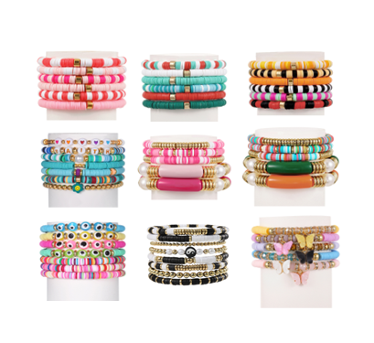 Set di bracciali Heishi Surfer: nome personalizzato, perline di argilla multicolore - Italia