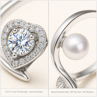 Bague de fiançailles réglable en moissanite de luxe en forme de cœur, 0,1 ct, couleur D, VVS, coupe 3EX, plaqué rhodium S925, certifiée GRA, romantique pour femme