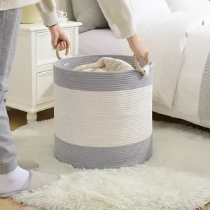 2024 Newest Designed Storage Basket Handmade Foldable Nylon Woven Laundry Hampers Large Baskets With Durable Handles
