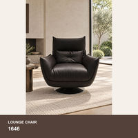 Fauteuil pivotant moderne en cuir noir à dossier haut, fauteuil de salon avec piétement disque, chaise de lecture pour salon