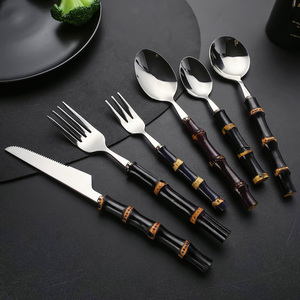 Juego <span class=keywords><strong>de</strong></span> Cubiertos Estilo Occidental con Mango <span class=keywords><strong>de</strong></span> Bambú, Cuchillo, Tenedor y Cuchara <span class=keywords><strong>de</strong></span> Acero Inoxidable, Cuchara para Café/<span class=keywords><strong>Postre</strong></span>/Helado - Product Image 1