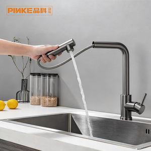 Robinet de cuisine moderne en acier inoxydable à poignée unique, flexible et extractible, à montage sur plan - Product Image 2