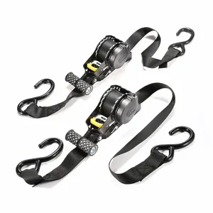 Dropshipping 25mm 10ft Automatic Strap 1500Lbs 700kgs Self Retracting Auto Retractable Ratchet Tie Down Strap With S Hooks