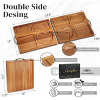 Planche à découper réversible en bois d'acacia, planche à charcuterie pliable avec compartiments divisés pour servir des aliments lors de fêtes