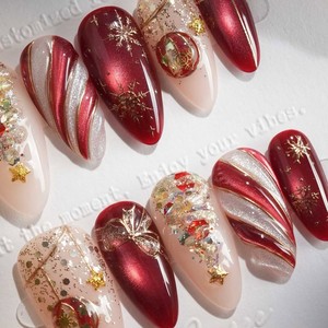 <span class=keywords><strong>Uñas</strong></span> Postizas <span class=keywords><strong>de</strong></span> Diseño Personalizado Navideño, Forma Almendrada Mediana, Precio al por Mayor, <span class=keywords><strong>Uñas</strong></span> Artificiales Hechas a Mano, Elegantes y Modernas - Product Image 4