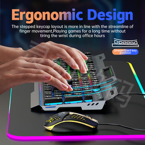 Set di Tastiera <span class=keywords><strong>e</strong></span> <span class=keywords><strong>Mouse</strong></span> da <span class=keywords><strong>Gaming</strong></span> Cablati Personalizzati con Supporto per Telefono, Piastra in Metallo, USB per Computer, 104 Tasti con Retroilluminazione LED - Product Image 4