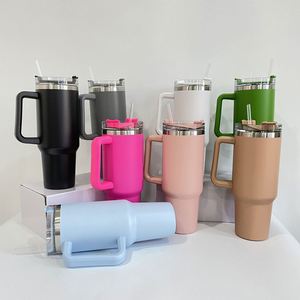 Gobelet isotherme H1.0 coloré en acier inoxydable à double paroi de 40 oz avec poignée, couvercle et paille – Vente en gros - Product Image 2