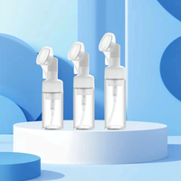 Expédition rapide 100ml peau douce au toucher nettoyant pour le corps lavage du visage Massage bouteilles moussantes en plastique pour animaux de compagnie avec pompe à lotion brosse en silicone