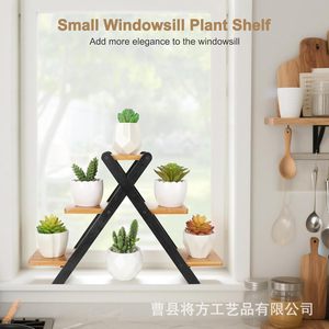 Cross-border wooden storage rack, household balcony solid wood <b>potted</b> <b>plant</b> storage rack, multi-purpose cake organizing rack - Product Image 4