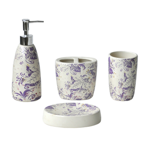 JIA SHUN in ceramica <span class=keywords><strong>beige</strong></span> viola pianta decalcomania o stampati personalizzati <span class=keywords><strong>accessori</strong></span> per il <span class=keywords><strong>bagno</strong></span> <span class=keywords><strong>set</strong></span> - Product Image 1