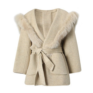 Haute qualité 2025 nouveau col <span class=keywords><strong>marine</strong></span> laine femmes manteau hiver fourrure court marron femmes manteaux - Product Image 4