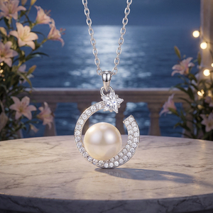 Collar con Colgante de Perla Natural de Agua Dulce con Estrella y Luna Romántica, Chapado en Plata, Joyería de Cobre, Gargantilla de Luna Creciente para Mujer, Regalo - Product Image 5