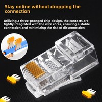 Conectores de Cable Ethernet RJ45 con Cabeza de Cristal, Categoría 5e/6, Chapados en Oro, Certificados RoHS, Paquete de 10