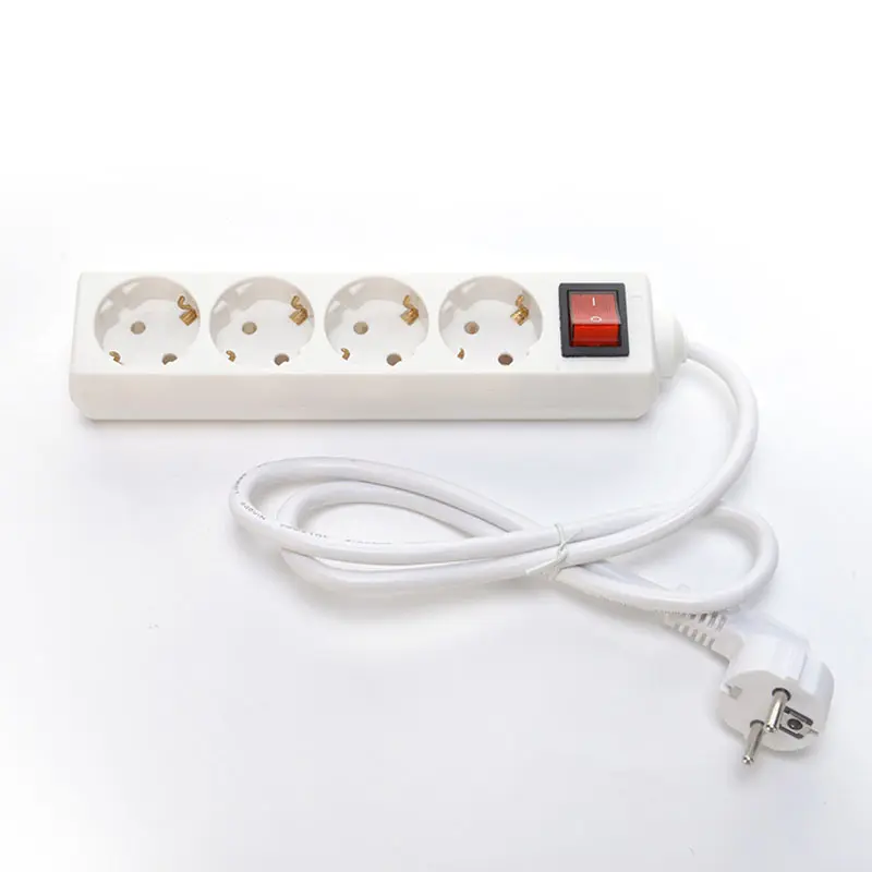 EU VDE listed 4 socket surge protector electric power strip eu universal 3 pin plug 4 outlet extension cable with safe protector
