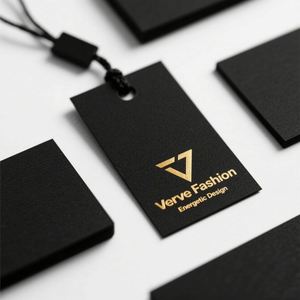 Tarjetas de Agradecimiento Personalizadas de Lujo en Negro Reciclado con Impresión Mate, Logotipo, Nombre y Lámina Dorada para Pequeñas Empresas, Ropa, Zapatos y Bolsos - Product Image 1