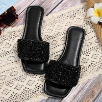 Nouvelles sandales décontractées style été, tendance, à bout carré, plateforme, semelle plate, brillantes, grandes tailles pour femmes