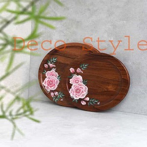<b>Peony</b> Hand Painted Acacia Wood Platters Set of 2 - Product Image 1