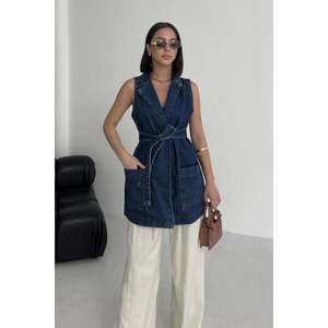 Chaleco Vaquero con Cinturón para Mujer, Prenda Exterior 100% Algodón, Sin Mangas, con Cinturón Ajustable - Product Image 3