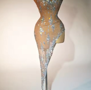 Gaun malam wanita seksi Bodycon, gaun makan malam Formal belahan tinggi, berlian imitasi ukuran XS transparan untuk klub malam, gaun pesta <span class=keywords><strong>Prom</strong></span> - Product Image 6