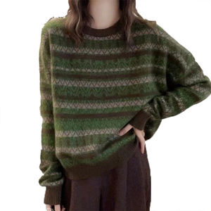 Suéter de Punto Personalizable, Moderno, Rejuvenecedor, Cuello Redondo, Diseño Retro a Rayas, Estilo Otoño-Invierno, Nuevo Estilo para Mujer - Product Image 4