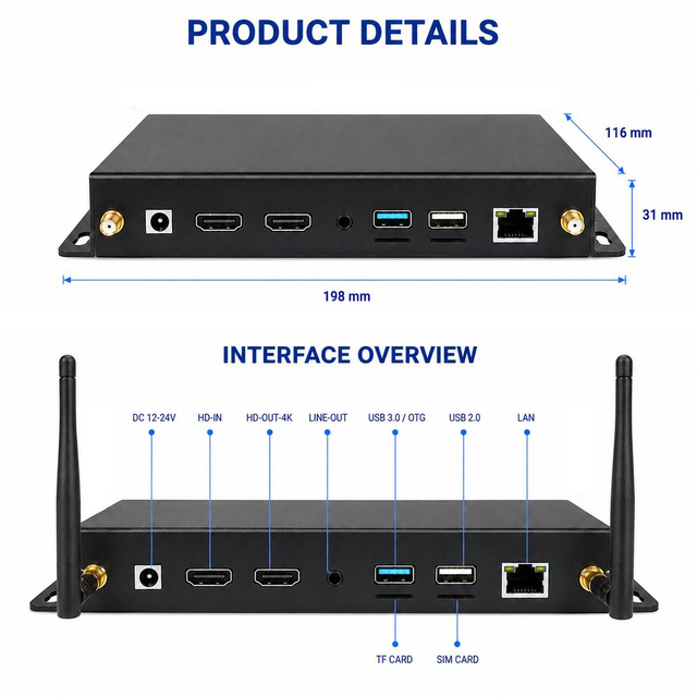 Most Popular 4K 60fps Industrial Embedded Computer Android Digital Signage Player Dual GbE HD in Out 1TOPS NPU Box