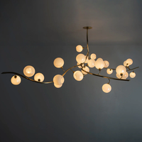 Lustre contemporain en verre nacré de 72 pouces avec globes en acier pour table à manger, salon, chambre à coucher