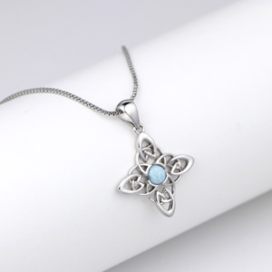 925 plata esterlina personalizado nudo de bruja Natural Larimar nudo celta brujería accesorio colgante collar - Product Image 2