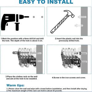 สแตนเลสในร่มกลางแจ้งพับผ้าขนหนูซักผ้าชั้นวางไม้แขวนเสื้อขยายได้ - Product Image 2