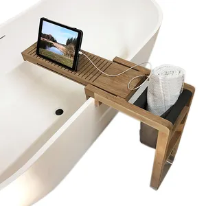 Accessorio per il bagno con vassoio allungabile pieghevole Caddy per vasca da bagno in bambù