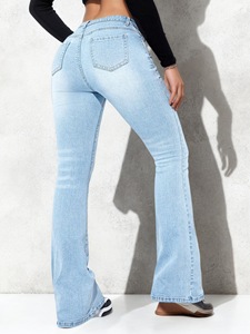 Spring and Autumn Hot Girl Tight <b>Jeans</b> Women's Street Middle <b>Waist</b> <b>Elastic</b> Pull Floor Pants Women's Slimming <b>Jeans</b> - Product Image 2