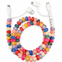 Kabel Charger HP Grosir 4 in 1 Multiwarna Berhias Rhinestone dan Manik-manik, USB Type C, Kabel Transfer Data Kristal