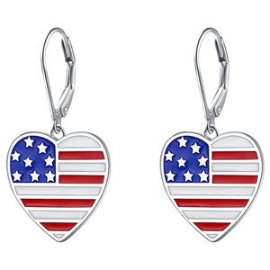 Orecchini pendenti a forma di cuore con bandiera americana, placcati in argento, in lega di zinco, gioielli classici da donna, idea regalo - Product Image 1