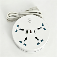 Stop Kontak Listrik Bulat Anjehold Factory Wholesale dengan Kabel Retraktil, 4 Stop Kontak, 2 USB, 1 Type-C untuk Pengisian Daya, Cocok untuk Kantor
