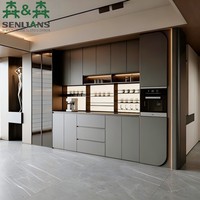 Buffet moderne minimaliste en charbon de bois avec portes flottantes, étagères ouvertes et panneau cannelé