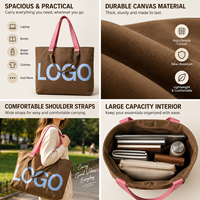Sac fourre-tout en toile avec logo personnalisé, poignée contrastée, grande capacité, sac à bandoulière pour le shopping, OEM ODM, faible MOQ