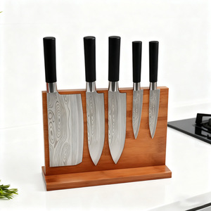 Porte-couteaux magnétique en bambou, 5 pièces, rangement pour comptoir, support à couteaux de cuisine - Product Image 4