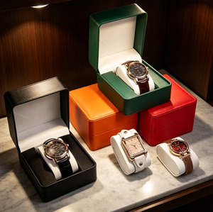 Boîte de rangement pour montres en cuir carrée vintage, avec coussin en velours amovible, boîte cadeau pour montre, pour cadeau d'affaires ou d'anniversaire - Product Image 4