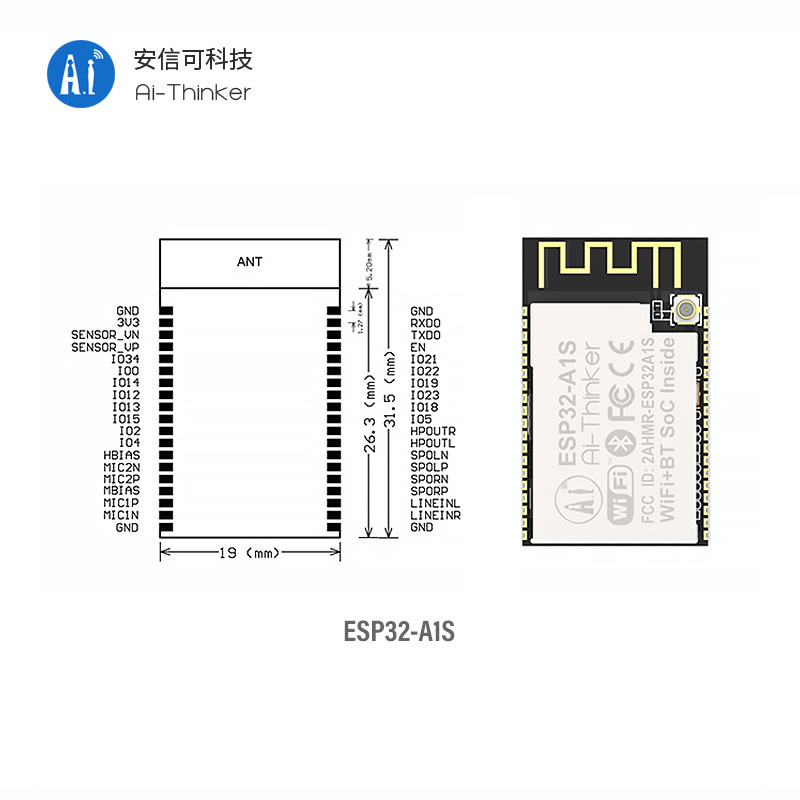 Ai-thinker ESP32-A1S WIFI Blue BLE Beacon módulo integrado AC101 Chip IC Audio