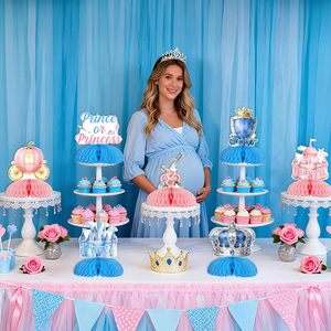 8 pièces Décorations <span class=keywords><strong>de</strong></span> centre <span class=keywords><strong>de</strong></span> table en nid d'abeille pour révélation du sexe Prince ou Princesse, roses <span class=keywords><strong>et</strong></span> bleues, avec motifs Château <span class=keywords><strong>et</strong></span> Couronne, pour garçon ou fille - Product Image 4