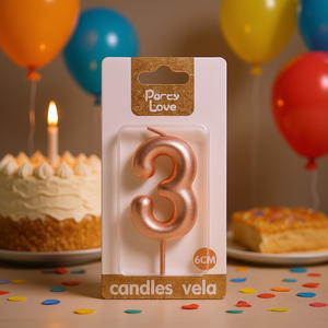 Party Love <b>Candles</b> Number 3 <b>Rose</b> <b>Gold</b> 6cm Birthday Cake Decor - Product Image 2
