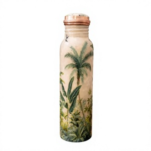 <b>Copper</b> <b>Water</b> <b>Bottle</b> With Tropical Palm Design Bohemian Style Portable Travel Drinkware - Product Image 1