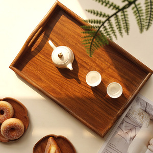 Goodbye Walnut Wood <b>Tea</b> <b>Tray</b> Rectangular With Handle For Serving Food And Drinks - Product Image 1