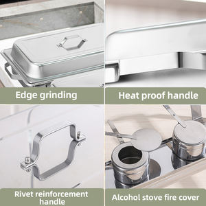 Factory Regular Silver Square Gran capacidad Calentadores de alimentos de acero inoxidable Plato de frotamiento Juego de buffet 9L - Product Image 4