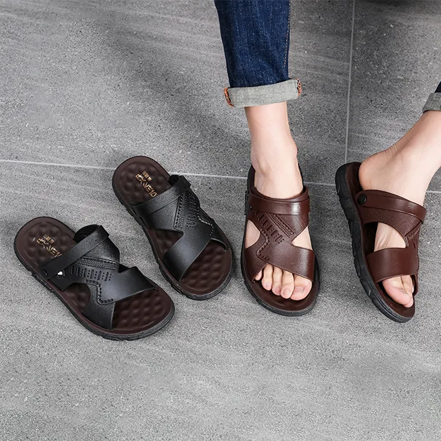 Sandal jepit pria, musim panas sepatu pantai luar ruangan bersirkulasi sandal datar Arab untuk pria
